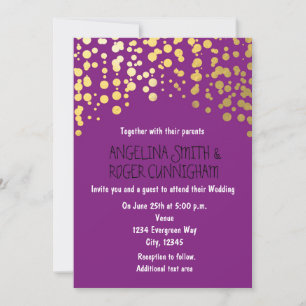 Gold Foil Confetti Dots Purple Wedding Invitation