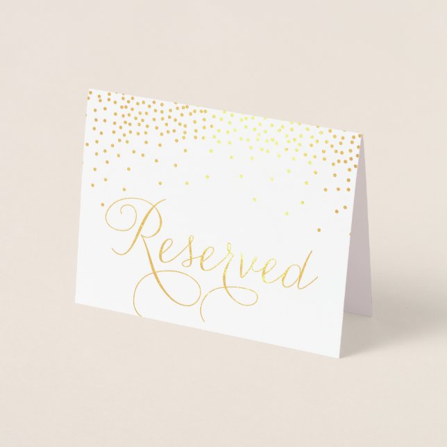 Gold Foil Confetti Dots Reserved Wedding Sign Foil Card (Front)