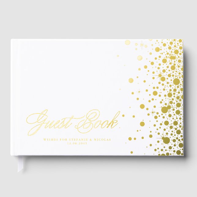 Gold Foil Confetti Dots Wedding Guest Book (Front)