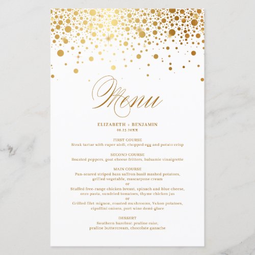 Gold Foil Confetti Dots Wedding Menu Card