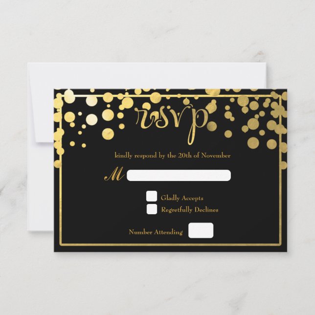 Gold Foil Confetti Dots Wedding RSVP Card (Front)