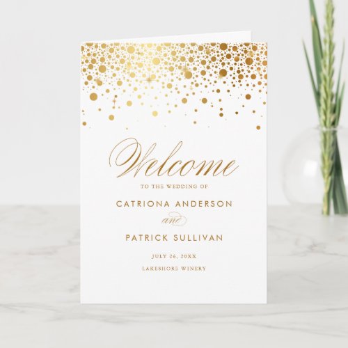Gold Foil Confetti Dots White Wedding Booklet Program