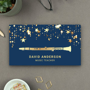 Gold Foil Confetti Elegant Clarinet Music Teacher Business Card