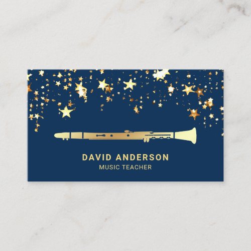 Gold Foil Confetti Elegant Clarinet Music Teacher Business Card