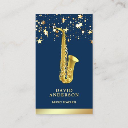 Gold Foil Confetti Elegant Saxophone Saxophonist Business Card