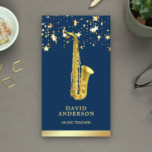 Gold Foil Confetti Elegant Saxophone Saxophonist Business Card