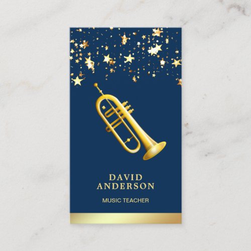 Gold Foil Confetti Elegant Trumpet Music Teacher Business Card