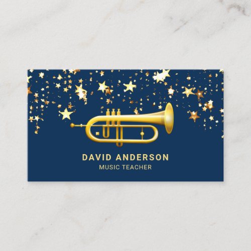 Gold Foil Confetti Elegant Trumpet Music Teacher Business Card