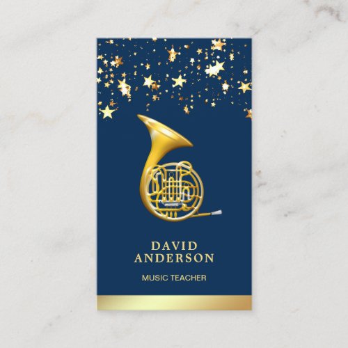 Gold Foil Confetti French Horn Music Teacher Business Card