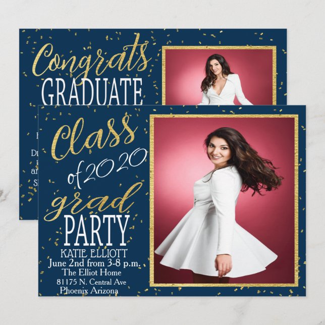 Gold Foil Confetti Graduation Invitation (Front/Back)