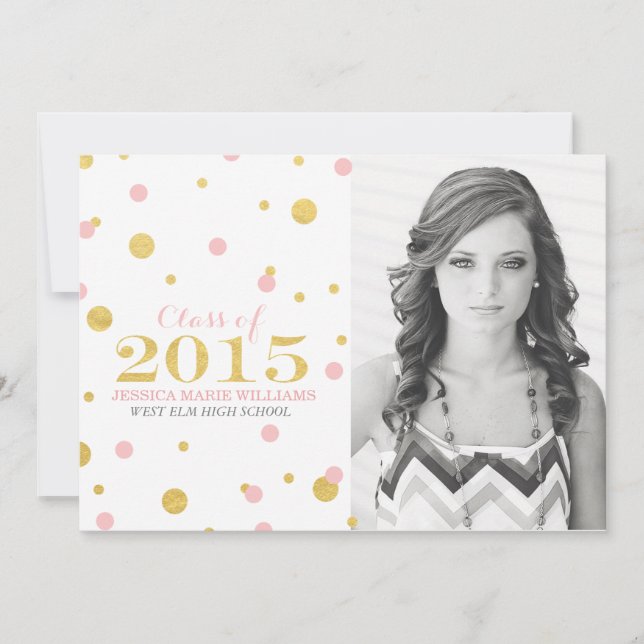 Gold Foil Confetti Graduation Invitations | Blush (Front)