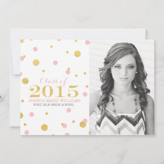 Gold Foil Confetti Graduation Invitations | Blush