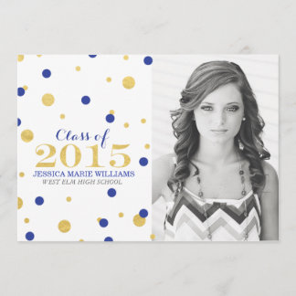 Gold Foil Confetti Graduation Invitations | Navy