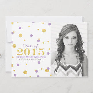 Gold Foil Confetti Graduation Invitations | Purple