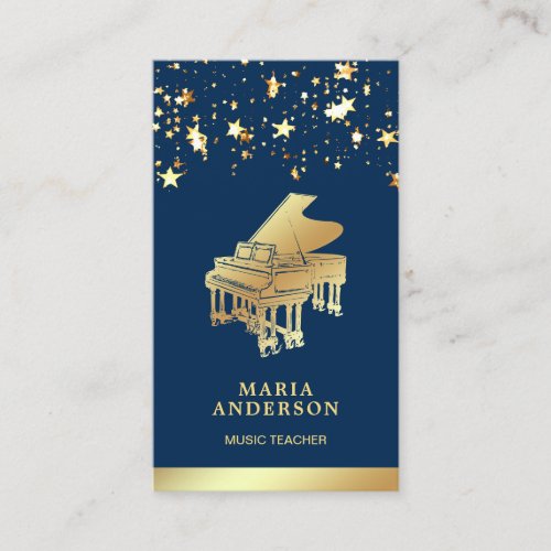 Gold Foil Confetti Grand Piano Musician Pianist Business Card
