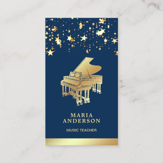 Gold Foil Confetti Grand Piano Musician Pianist Business Card (Front)
