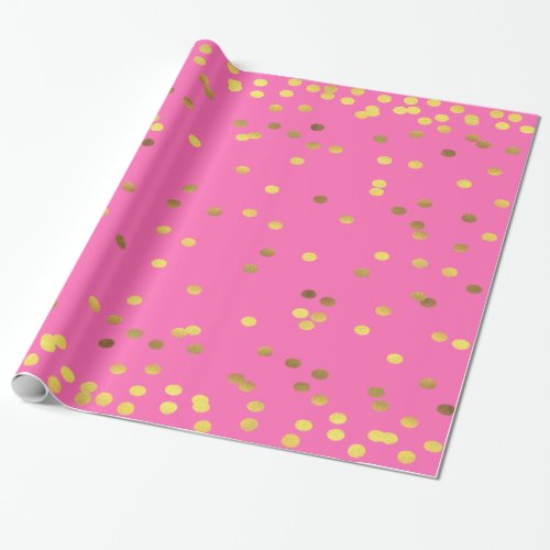 Gold Foil Confetti Hot Pink Wrapping Paper