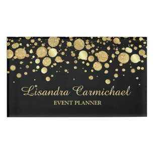 Gold Foil Confetti On Black Name Tag