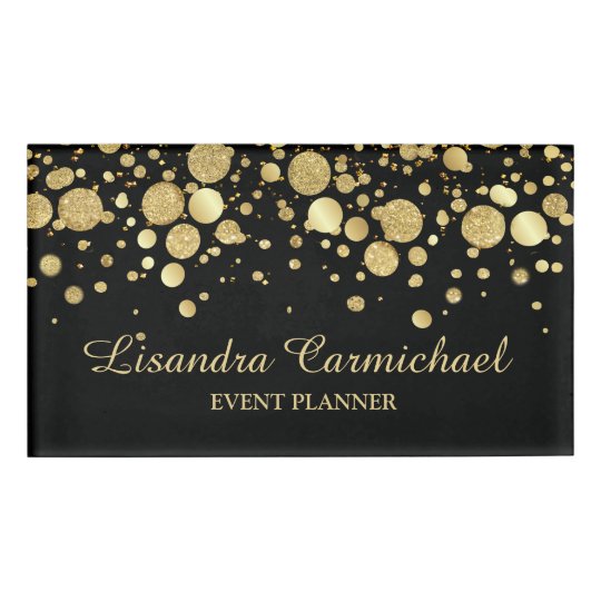 Gold Foil Confetti On Black Name Tag