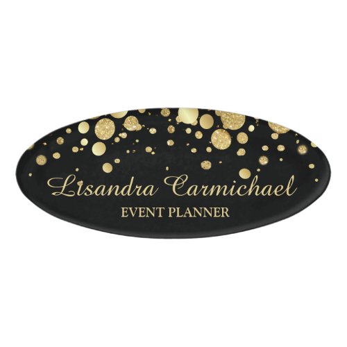 Gold Foil Confetti On Black Oval Name Tag