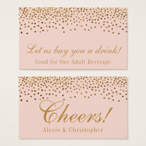 Gold Foil Confetti on Blush Wedding Drink Tickets