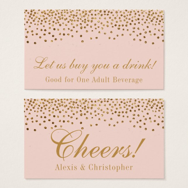 Gold Foil Confetti on Blush Wedding Drink Tickets (Front & Back)