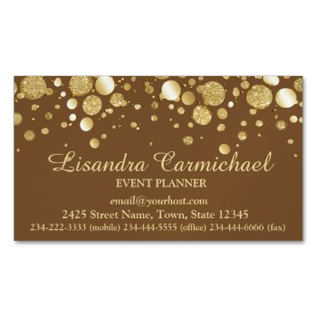 Gold Foil Confetti On Brown Magnetic Business Card by uniqueprints at Zazzle