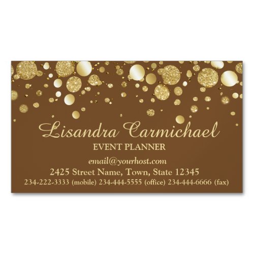 Gold Foil Confetti On Brown Magnetic Business Card
