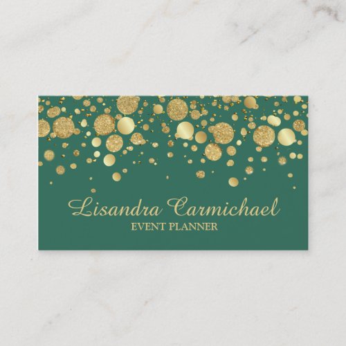 Gold Foil Confetti On Green Business Card