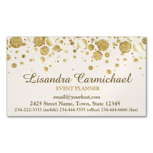 Gold Foil Confetti On White Magnetic Business Card