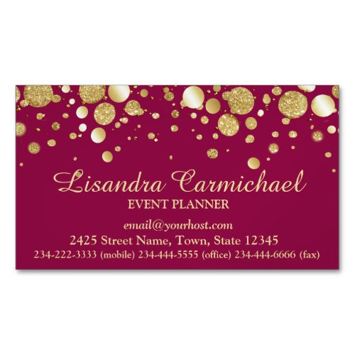 Gold Foil Confetti On Wine Magnetic Business Card