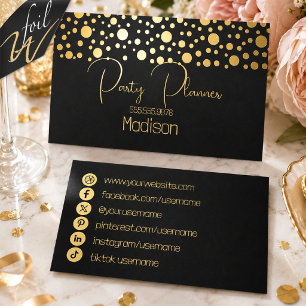 Gold Foil Confetti Party Planner Business Cards