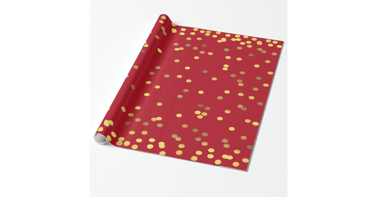 Gold Foil Confetti Red Wrapping Paper Zazzle