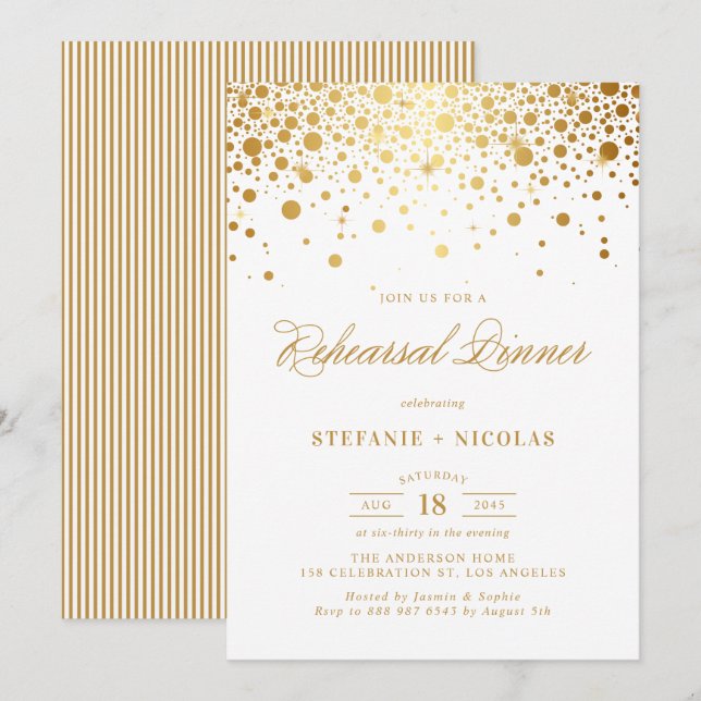 Gold Foil Confetti Rehearsal Dinner Invitation (Front/Back)