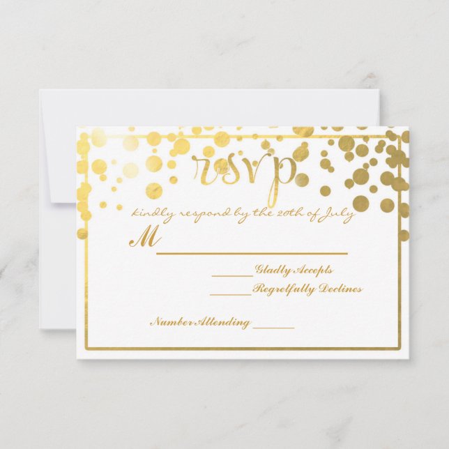 Gold Foil Confetti RSVP Wedding card invitation (Front)