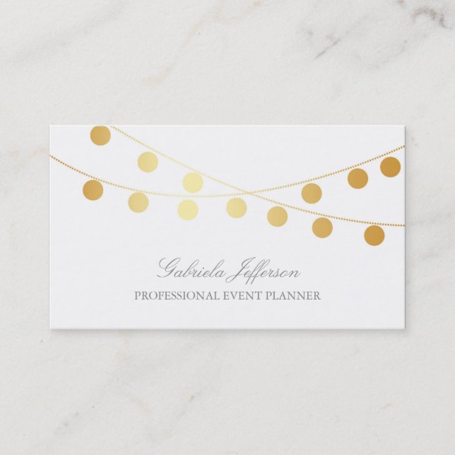 Gold Foil Confetti String Lights Elegant Business Card (Front)