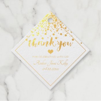 Gold Foil Confetti Stylish Brush Script Thank You Foil Favor Tags by custom_stationery at Zazzle