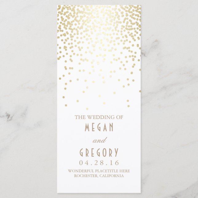 Gold Foil Confetti White Wedding Programs (Front)