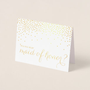 Gold Foil Confetti Will You Be My Maid of Honor Foil Card