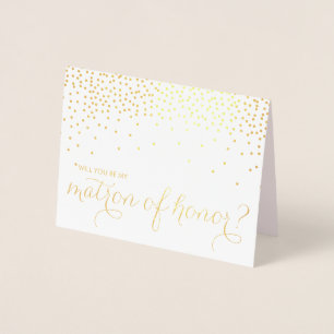 Gold Foil Confetti Will You Be My Matron of Honor Card