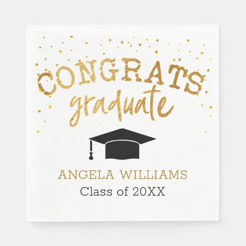 Gold Foil Congrats Graduate Confetti Party Paper Napkins