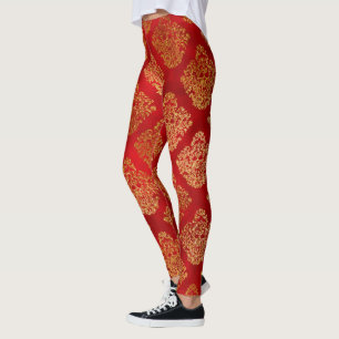 gold foil cosmic color star red galaxy pattern leggings