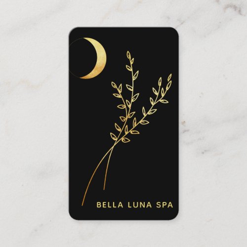   Gold Foil Crescent Moon Foliage Leaves Business Card