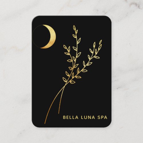   Gold Foil Crescent Moon Glitter Leaves Business Card