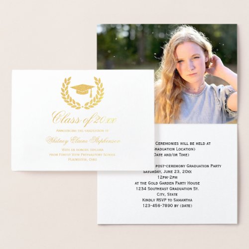 Gold Foil Crest Photo Graduation Invitation