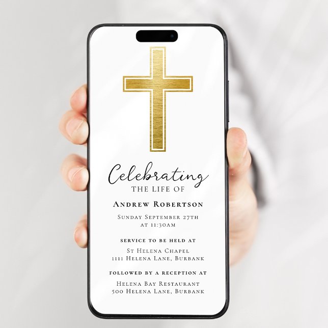 Gold Foil Cross Funeral Digital Evite Invitation (Creator Uploaded)