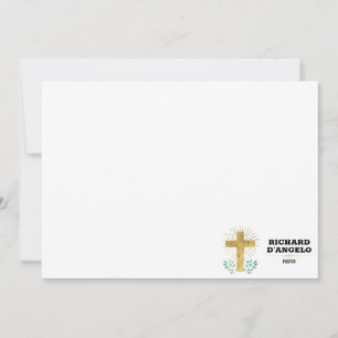 Gold Foil Cross with Green Laurels Religious Note Card