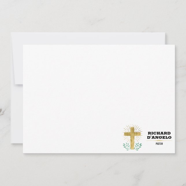 Gold Foil Cross with Green Laurels Religious Note Card (Front)