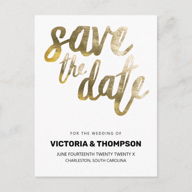 Gold Foil Custom Personalized Wedding Announcement Postcard (Front)