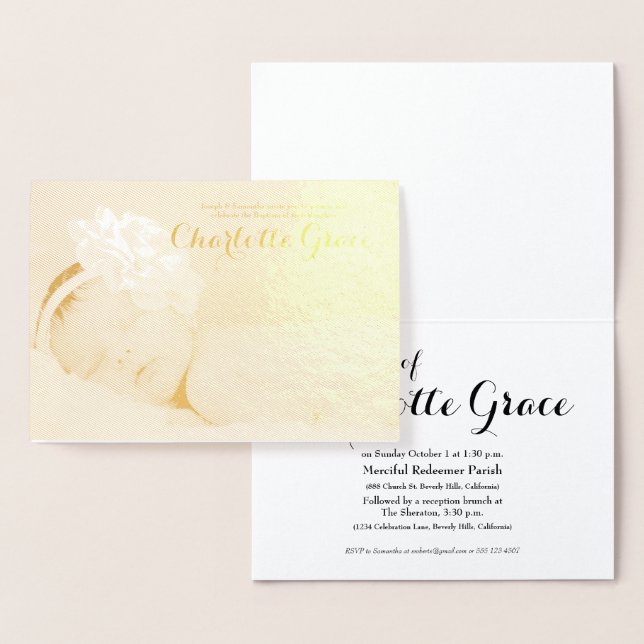 Gold Foil customizable photo baptism invitation (Display)